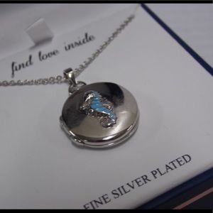 Guiliana Turquoise Silver Seahorse Locket Necklace